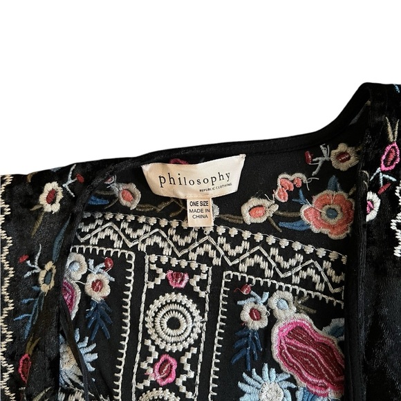Philosophy Republic Clothing Open Front Wrap Velvet Embroidered Boho Cover Up - Picture 6 of 8